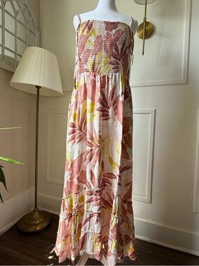 Soma Pink and Yellow Floral Smocked Maxi Dress